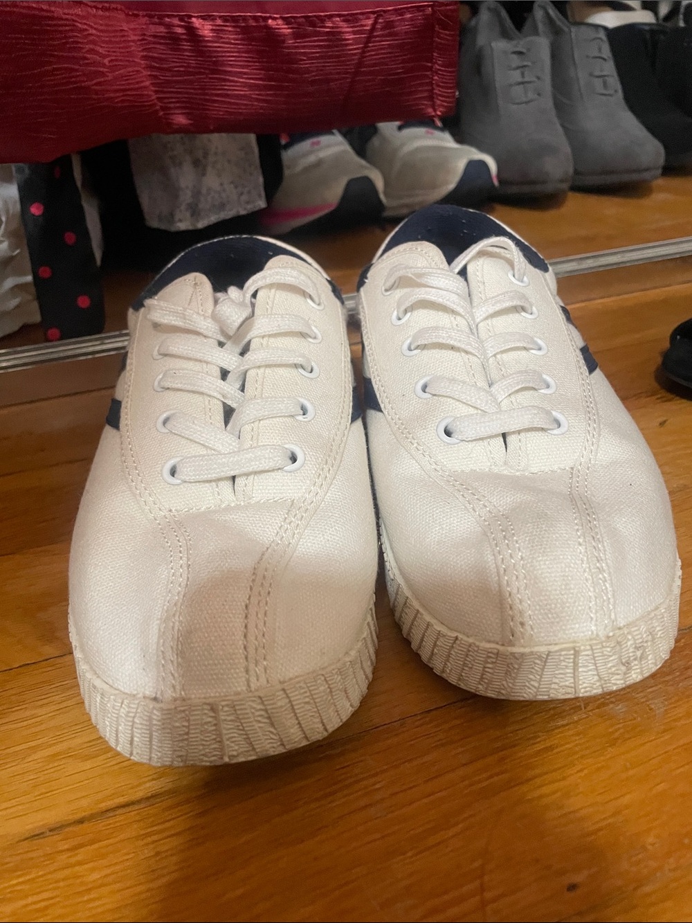 Tretorn White and Navy Canvas Kids Sneakers